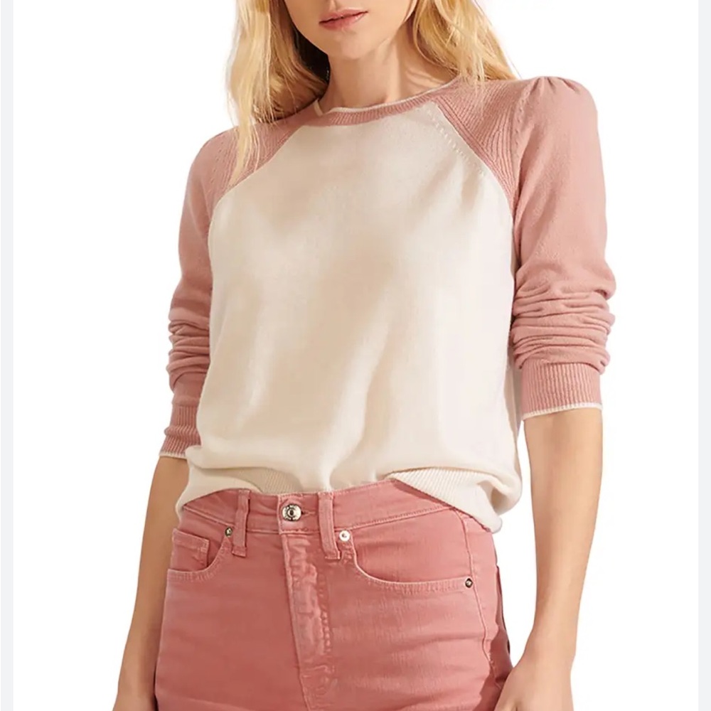 Veronica Beard Pink and Cream Raglan Crew Sweater